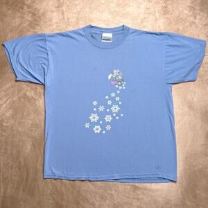 Vintage 90s Endless Designs Flying Snowman Snowflake T-Shirt Winter Christmas